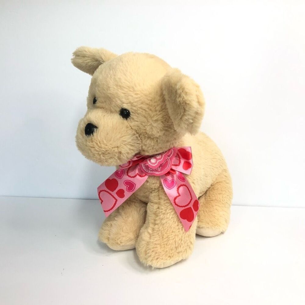walmart tan puppy‎ dog puppy love pink bow valentine plush 11 inches